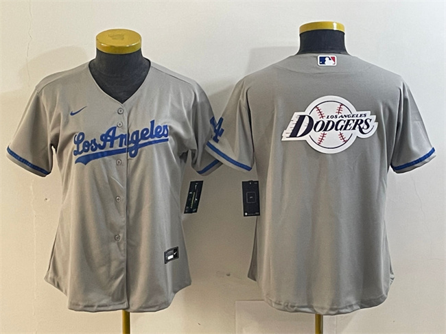 Women's Los Angeles Dodgers Grey Team Big Logo Stitched Jersey(Run Small) Women's Los Angeles Dodgers Grey Team Big Logo Stitched Jersey(Run Small)